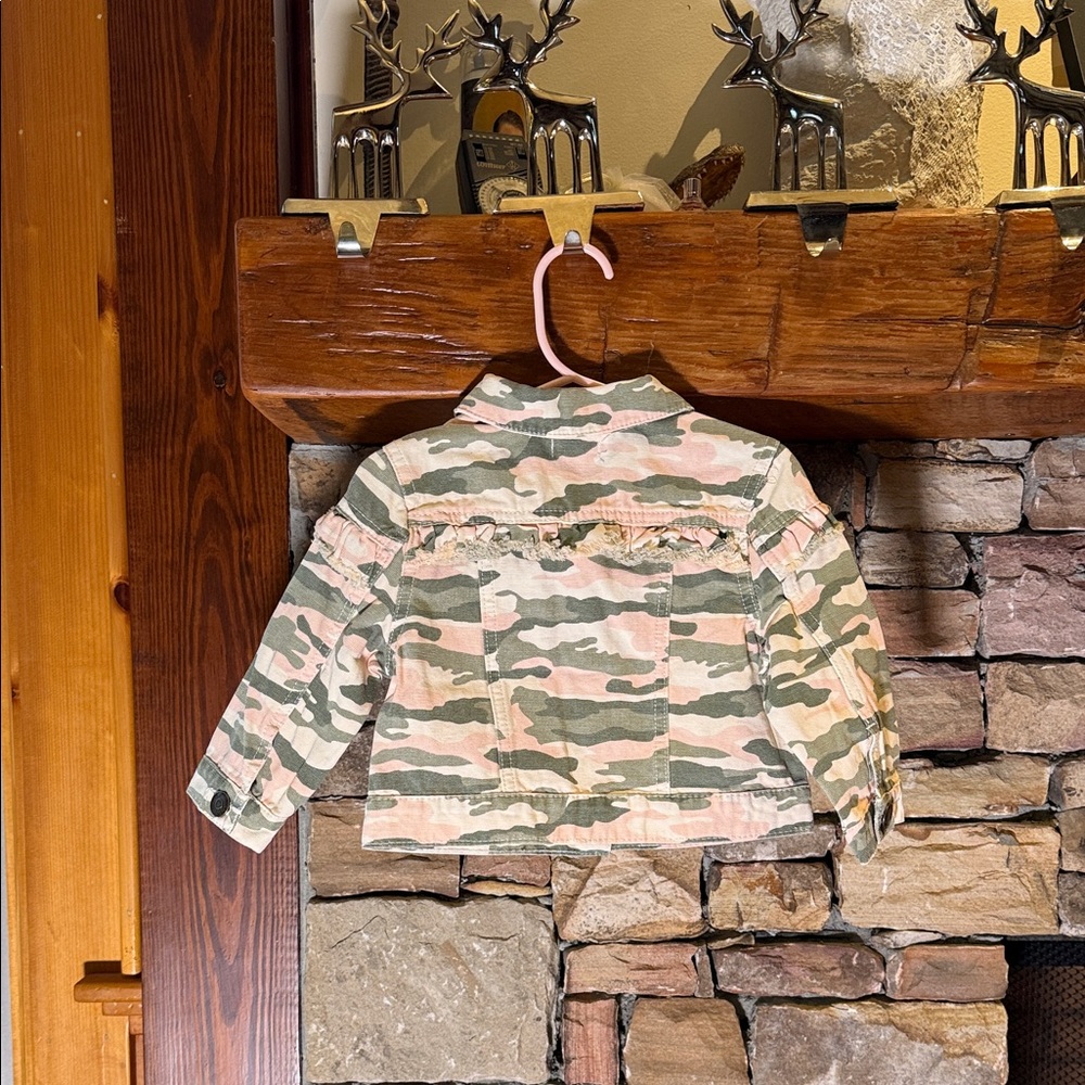 Mud Pie- Camo Ruffle Button-Up Jacket - Picture 2 of 7
